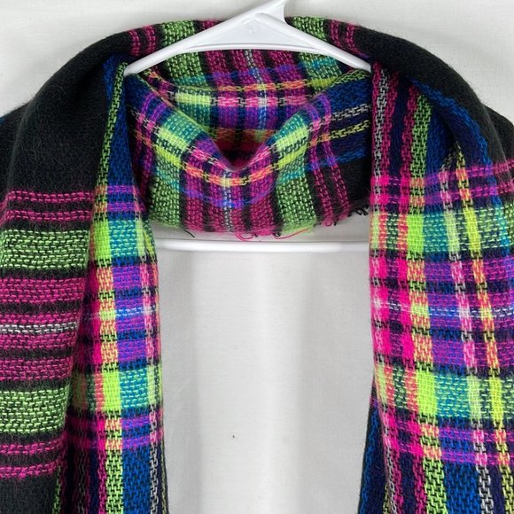 Black Multi Plaid Scarf For Women - Picture 2 of 5